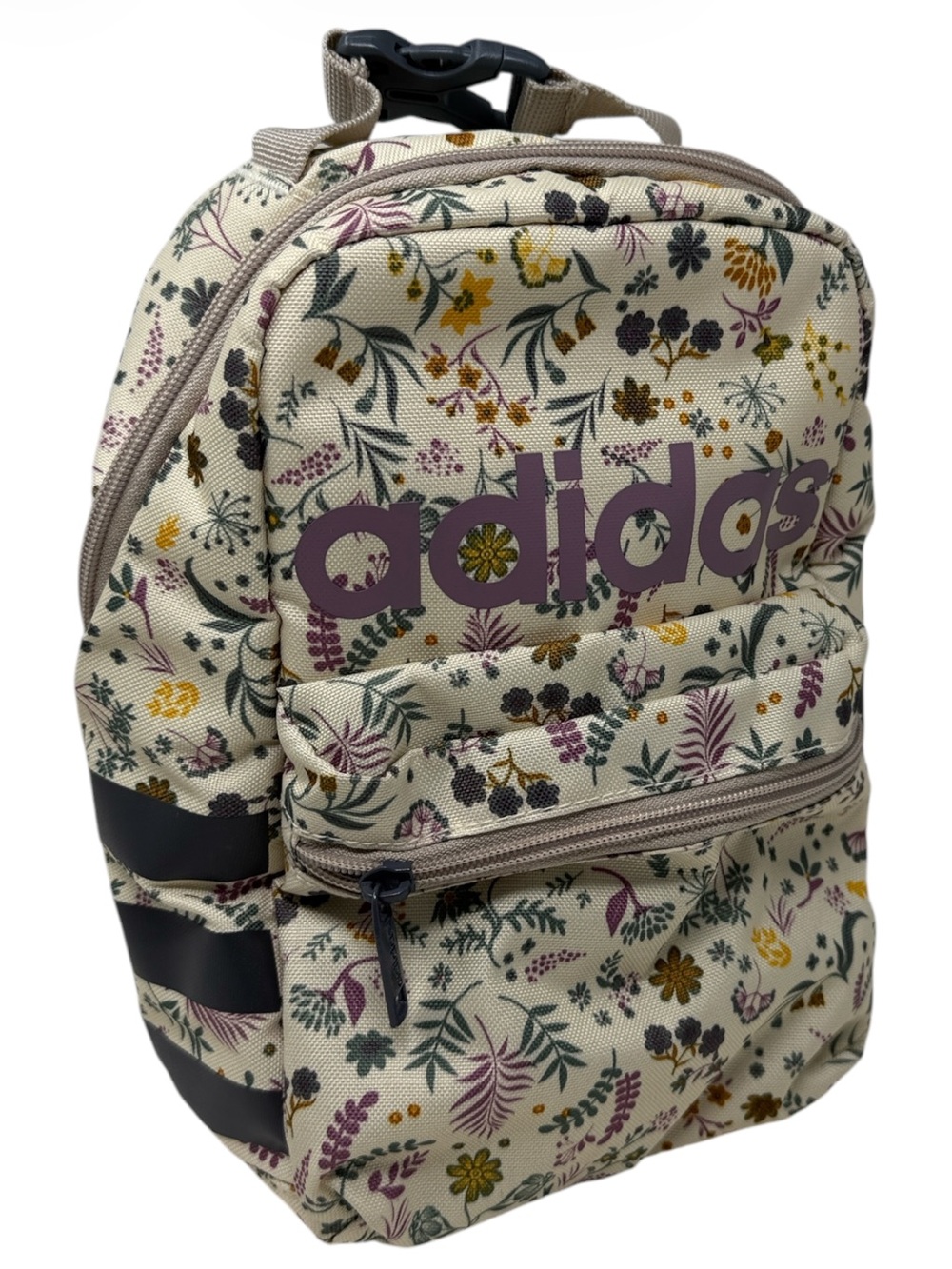 adidas Cream Floral Mini Backpack with Purple Logo